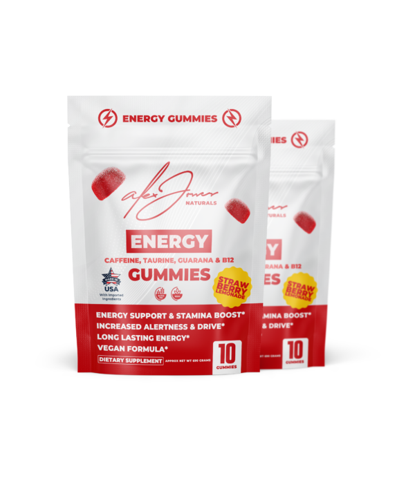 (2 Bags) Energy Gummies with Caffeine, Taurine, Guarana & B12