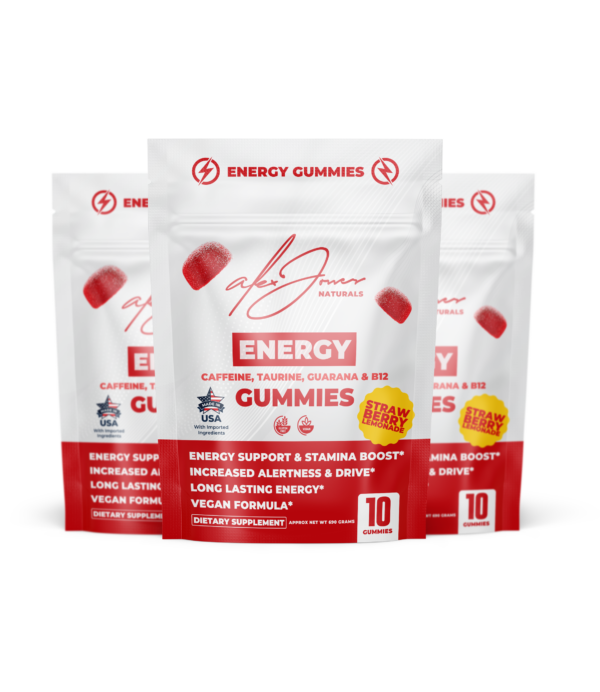 (3 Bags) Energy Gummies with Caffeine, Taurine, Guarana & B12